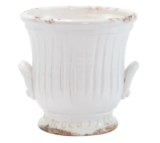 Vietri Rustic Garden White Medium Handled Cachepot