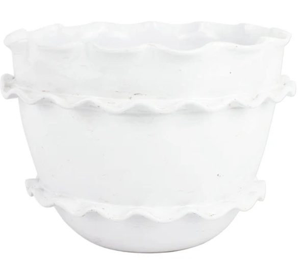 Vietri Rustic Garden White Ruffle Round Planter