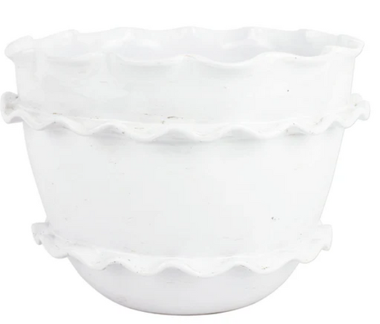 Vietri Rustic Garden White Ruffle Round Planter