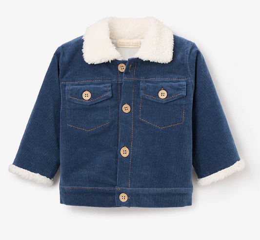 Elegant Baby Slate Blue Corduroy Jacket with Sherpa Trim