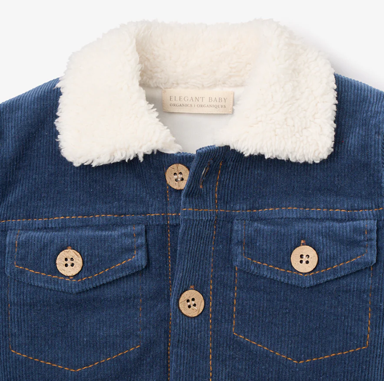 Elegant Baby Slate Blue Corduroy Jacket with Sherpa Trim