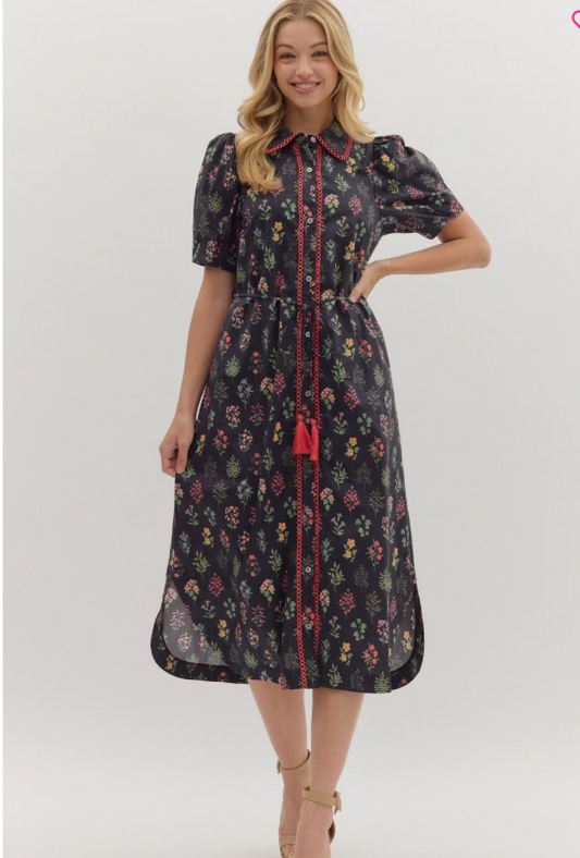 Twilight Midi Dress with Pink Trim