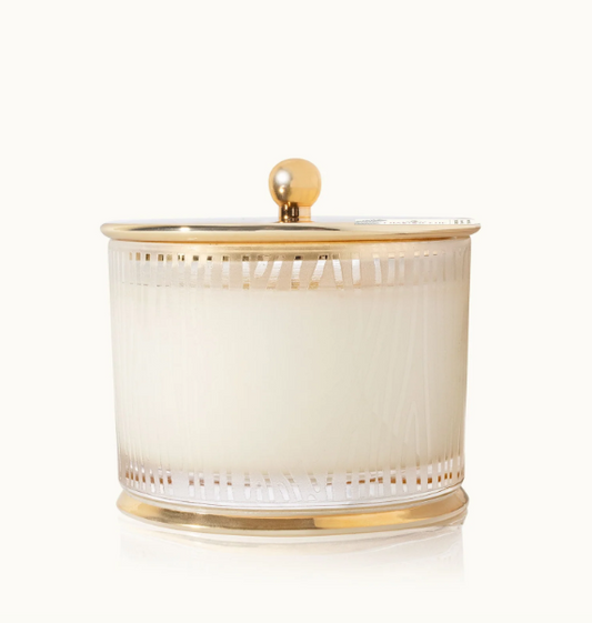 Thymes Frasier Fir Gilded Frosted Wood Grain Candle
