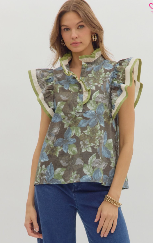 Entro Meadow Mist Ruffle Top