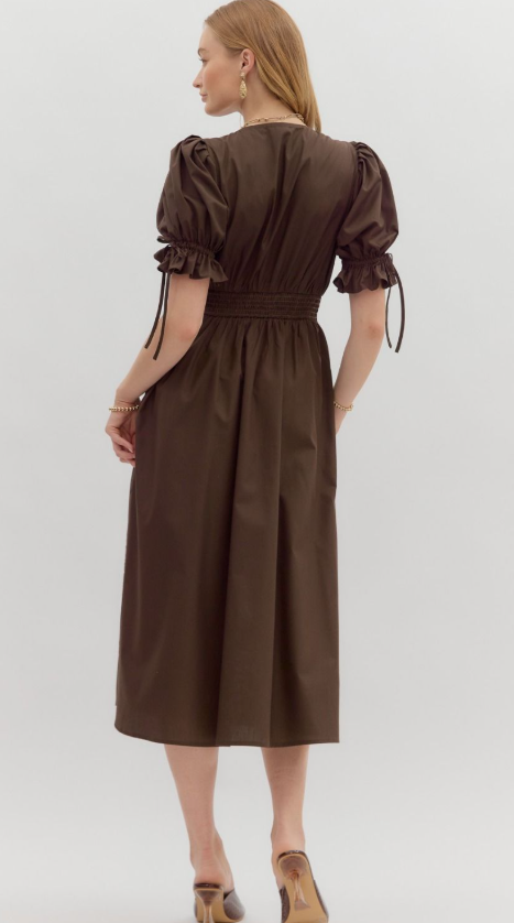 Entro Mocha Eyelet Midi Dress