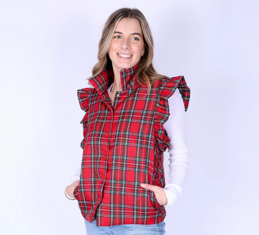 Top it Off Scottie Vest Red Plaid