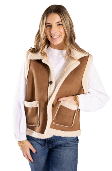 Top it Off Lucy Shearling Vest Camel