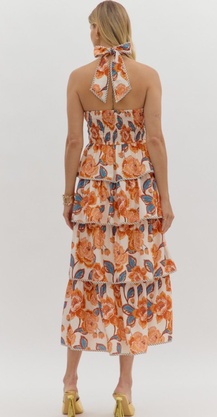 Entro Sunset Blooms Tiered Dress