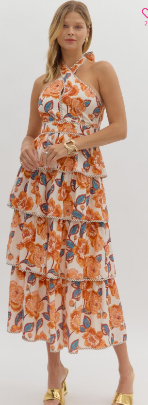 Entro Sunset Blooms Tiered Dress