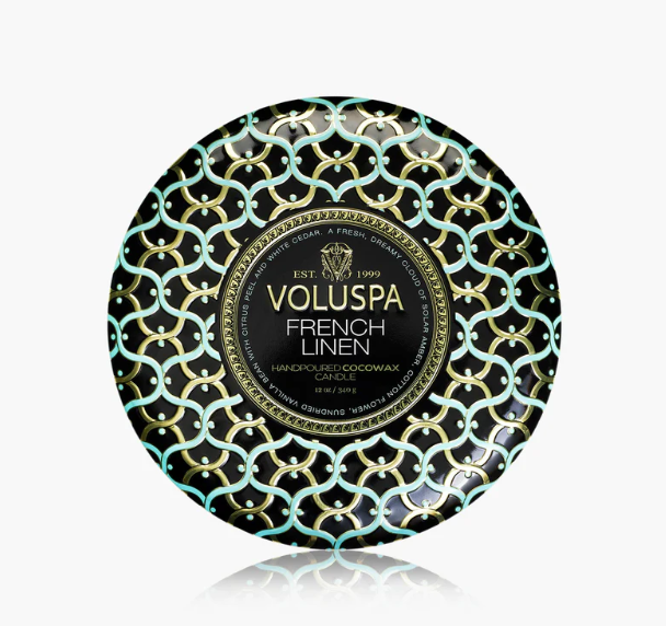 Voluspa French Linen 3 Wick Tin Candle