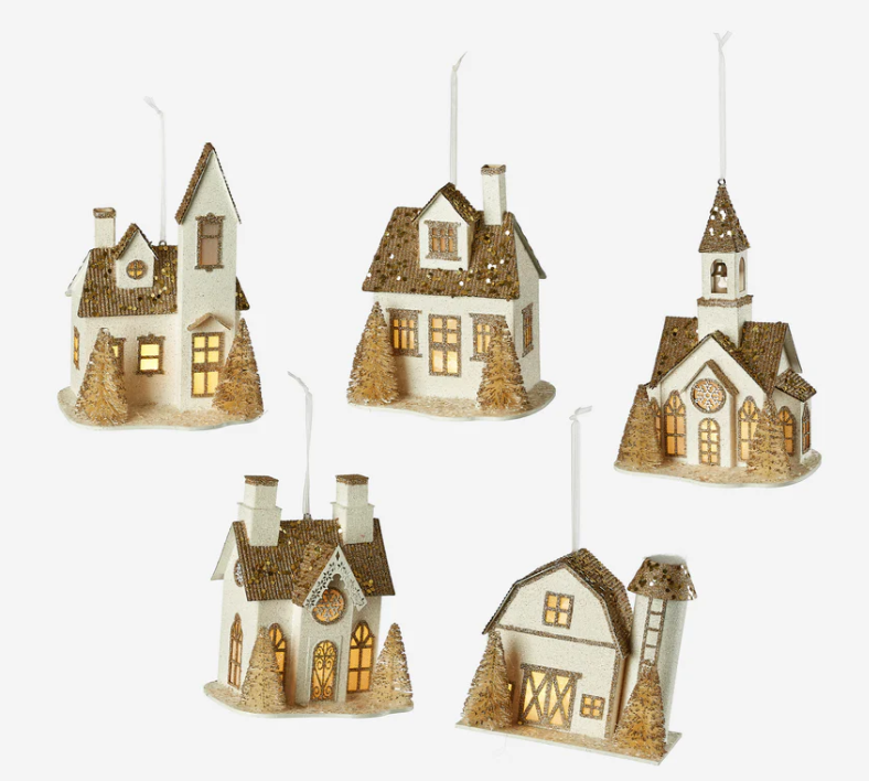 180 Lighted Glittered Village - 5 Assorted