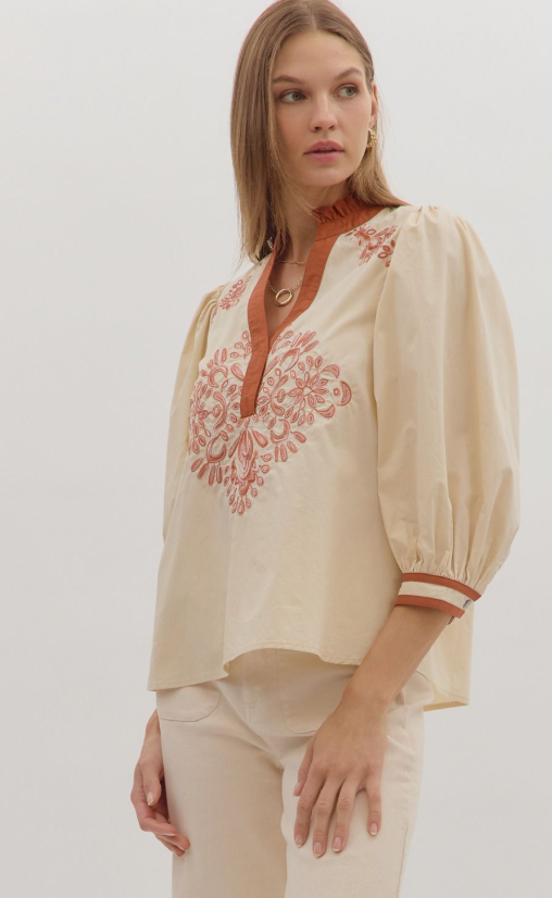 Margot Embroidered V-Neck