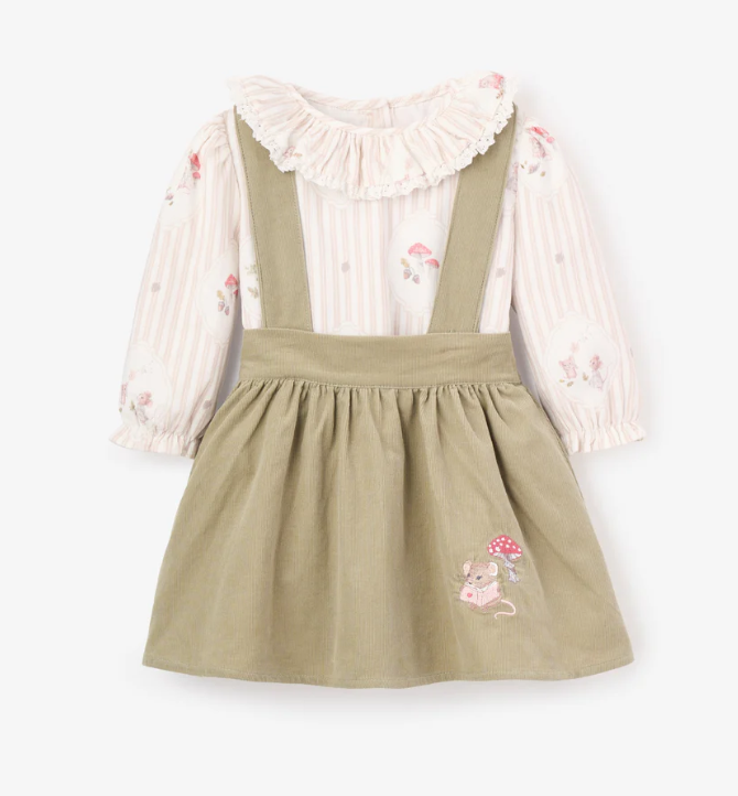 Magical Mouse Cameo Stripe Mini Cord Top + Pinafore Dress Set