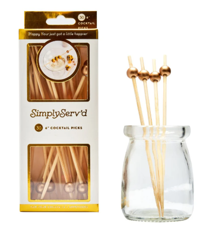 Sophistiplate Gold 6 Inch Wood Party Pick/30pk - Gift Box
