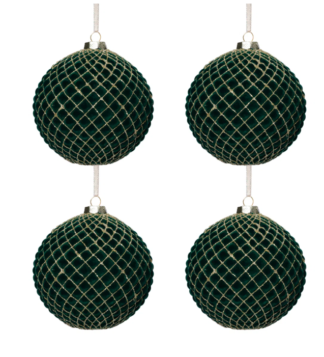 Zodax Green Flock w/ Gold Glass Ball Ornament 3.25"