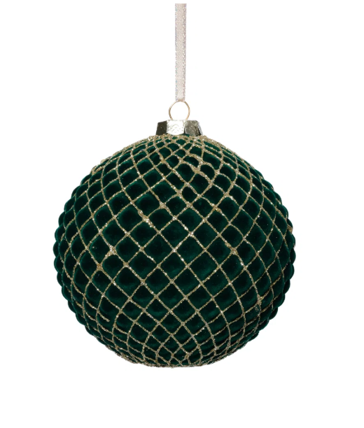 Zodax Green Flock w/ Gold Glass Ball Ornament 3.25"