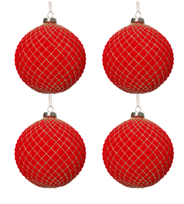 Zodax Red Flock w/ Gold Glass Ball Ornament 3.25"