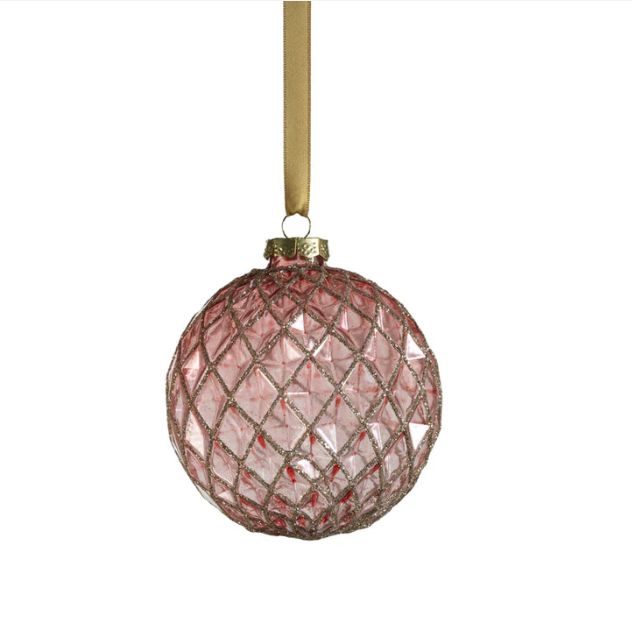 Zodax Harlequin Ball Glass Ornament- Light Plum 4"