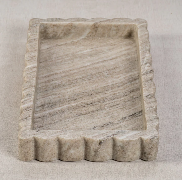 Zodax Intricate Scallop Marble Tray 16" x  10" x 2"