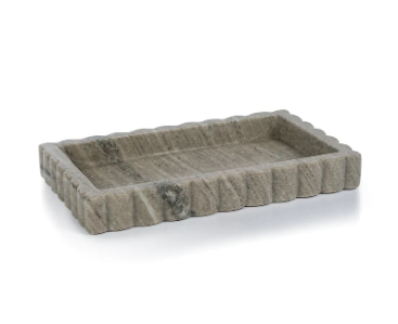 Zodax Intricate Scallop Marble Tray 16" x  10" x 2"