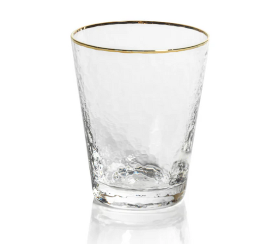 Zodax Negroni Hammered Tapered Double Old Fashioned Glass - Clear with Gold Rim