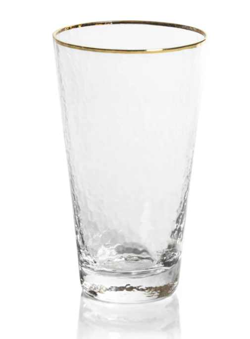 Zodax Negroni Hammered Tapered Highball Glass - Clear with Gold Rim