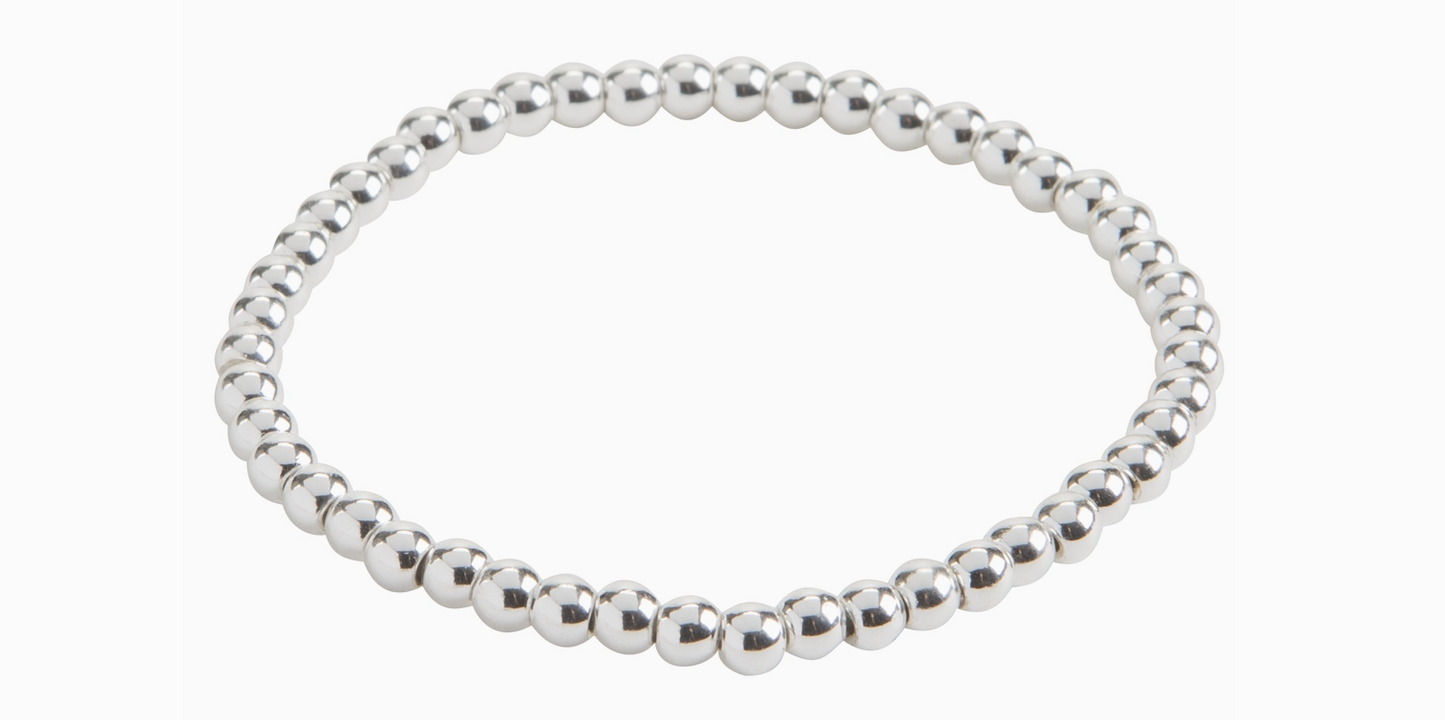 4mm Silver Metal Bead Stretch Bracelet
