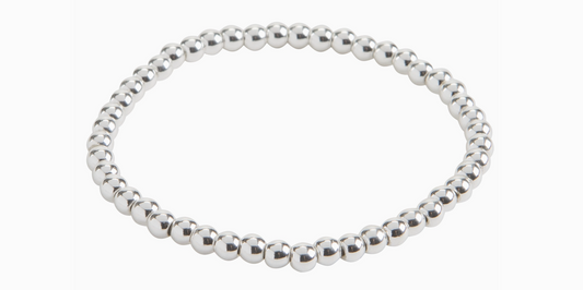 4mm Silver Metal Bead Stretch Bracelet