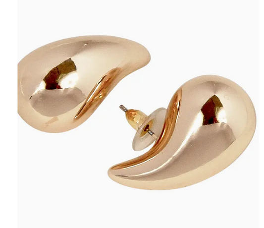 Gold Metal Teardrop Stud Earrings