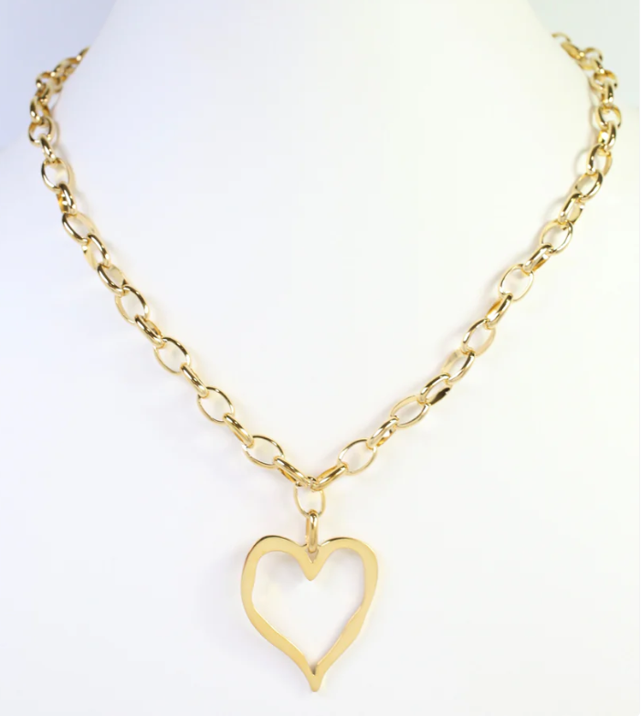 Caroline Hill Lowell Link Heart Necklace Gold