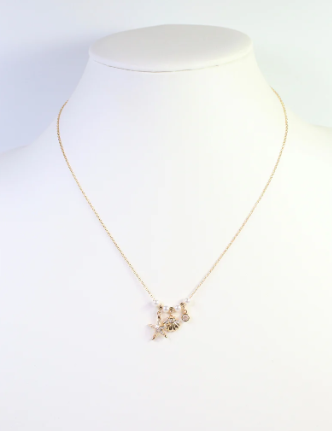 Caroline Hill Whitman Starfish and Shell Charm Necklace Gold