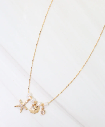 Caroline Hill Whitman Starfish and Shell Charm Necklace Gold