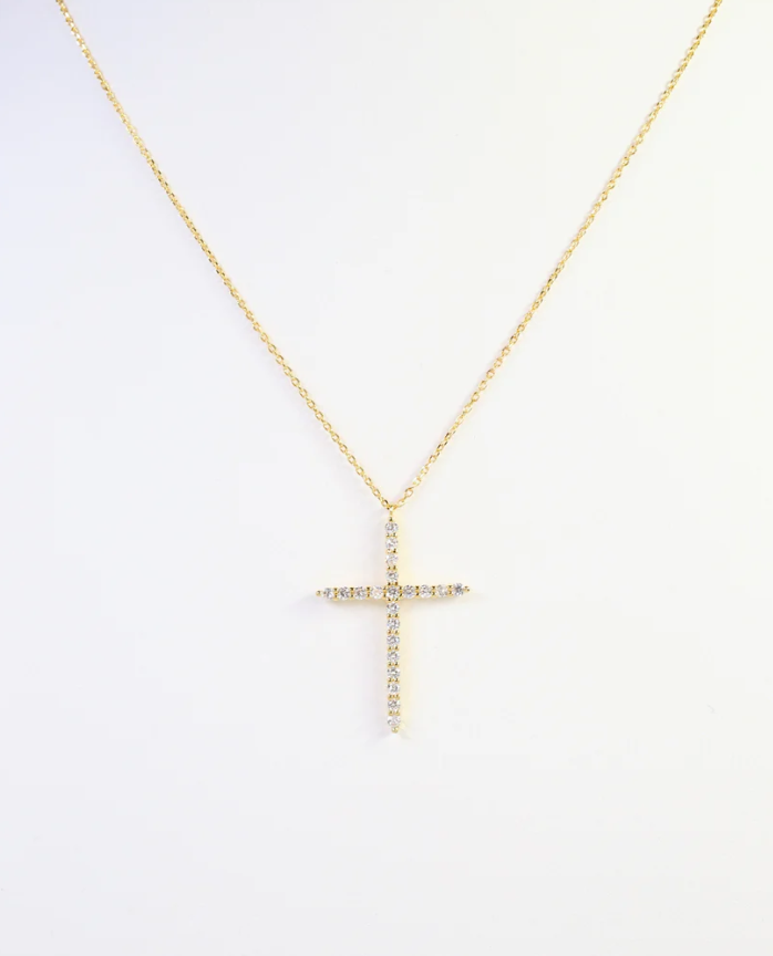Caroline Hill Yazoo CZ Cross Necklace Gold