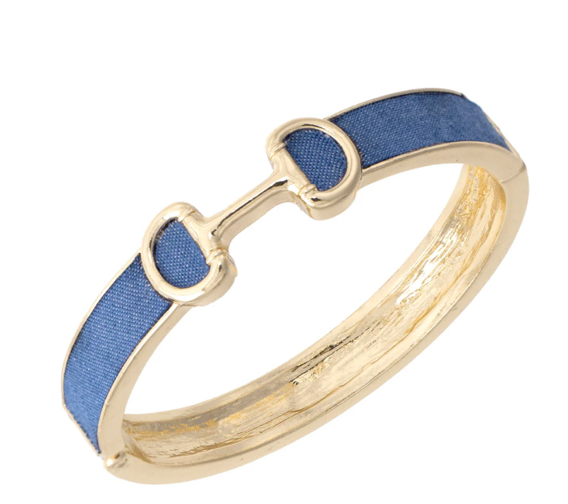 Canvas Majesty Denim Horsebit Hinge Bangle in Blue