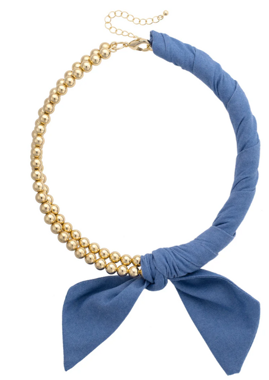 Canvas Bianca Denim Ball Bead Scarf Necklace