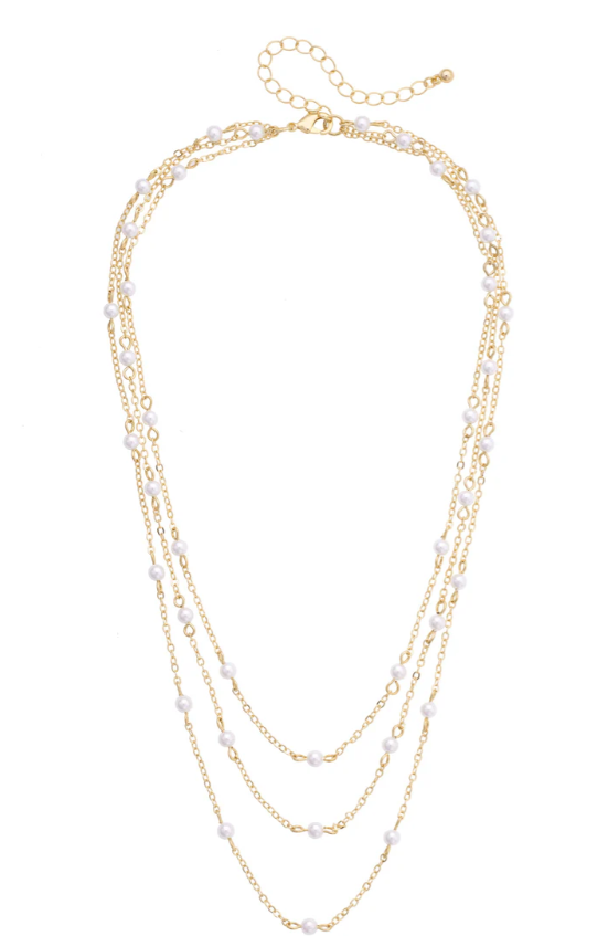 Canvas Florence Pearl Drip Layered Necklace in Shiny Gold