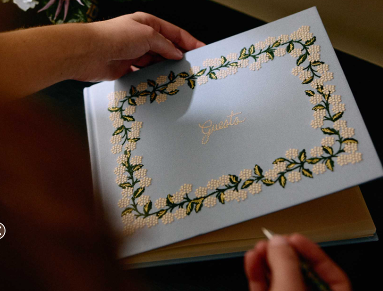 Rifle Paper Co Hydrangea Embroidered Fabric Guest Book
