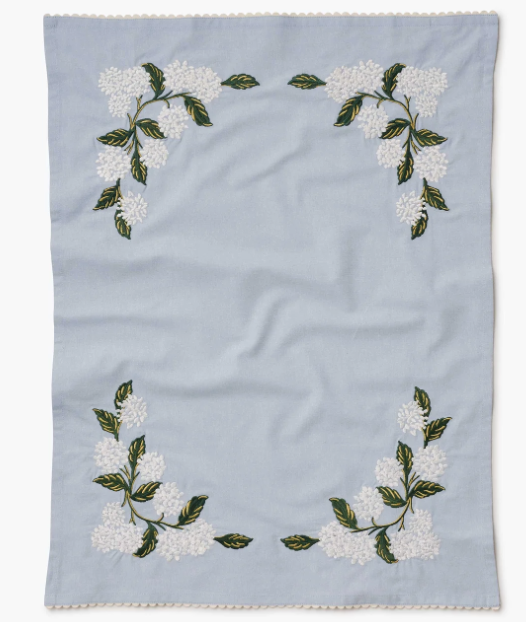 Rifle Paper Co Hydrangea Embroidered Tea Towel