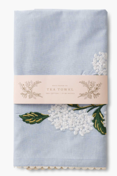 Rifle Paper Co Hydrangea Embroidered Tea Towel