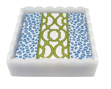 Mariposa Knots and Spots White Scalloped Cocktail Napkin Box Set