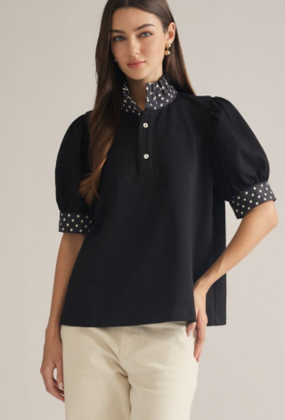 Clara Polka-Dot Trim Blouse