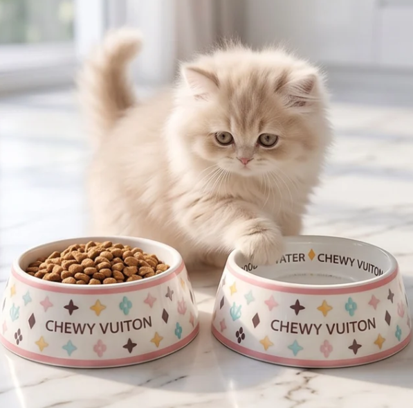 Haute Diggity Dog White Chewy Vuiton Bowl