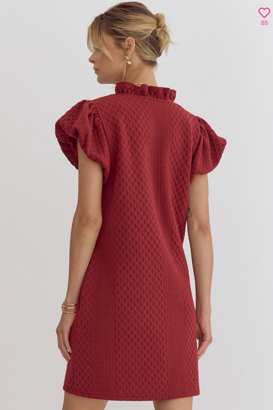 Autumn Ember V-Neck Ruffle Sleeve Sweater Dress