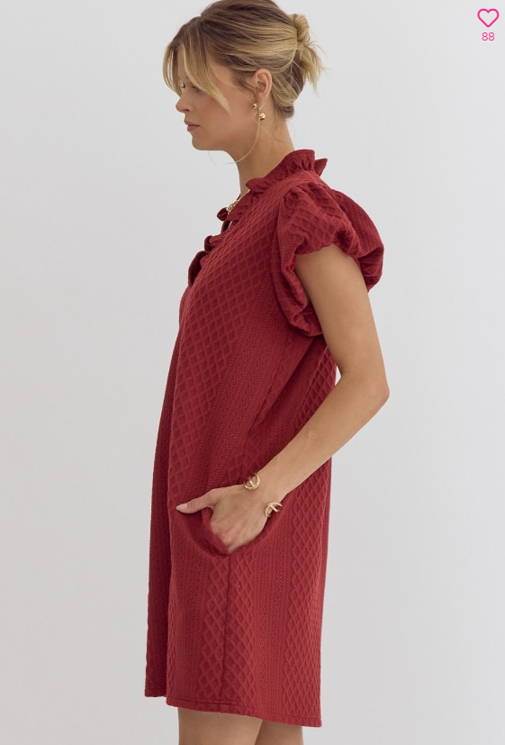 Autumn Ember V-Neck Ruffle Sleeve Sweater Dress