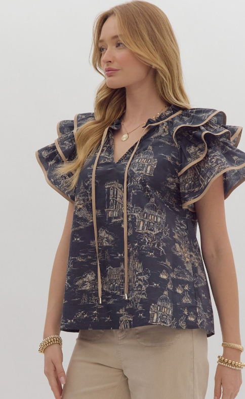 Autumn Hues Toile V-Neck Blouse