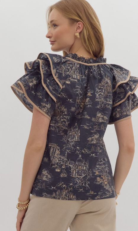 Autumn Hues Toile V-Neck Blouse