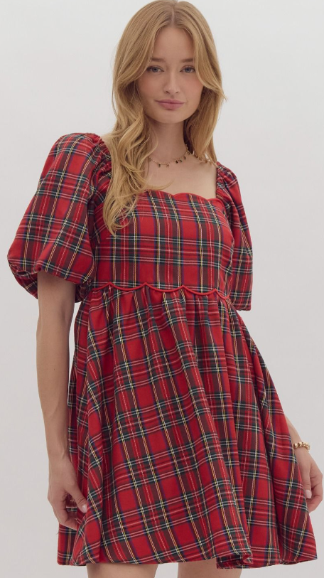 Crimson Yuletide Check Dress