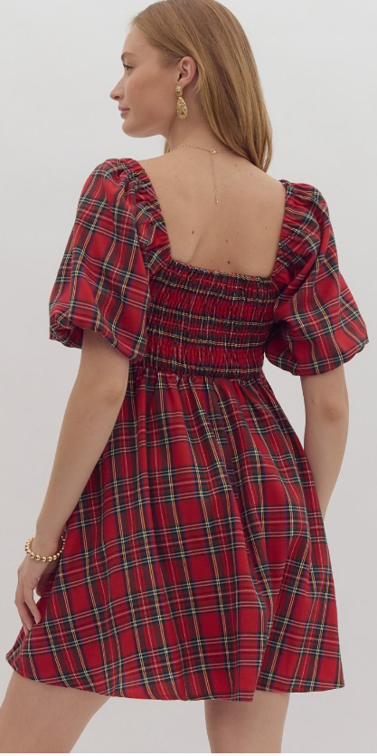 Crimson Yuletide Check Dress