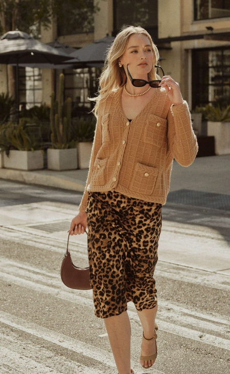 Camel Cropped Knit Cardigan