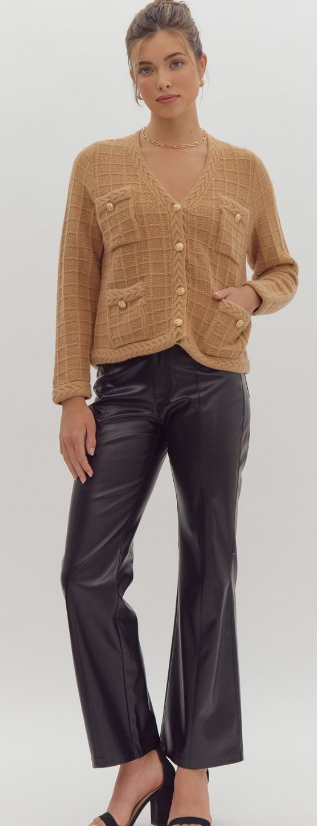 Camel Cropped Knit Cardigan